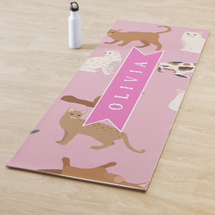 Tapis De Yoga Cadeau personnalisé motif chat rose mignon pour am