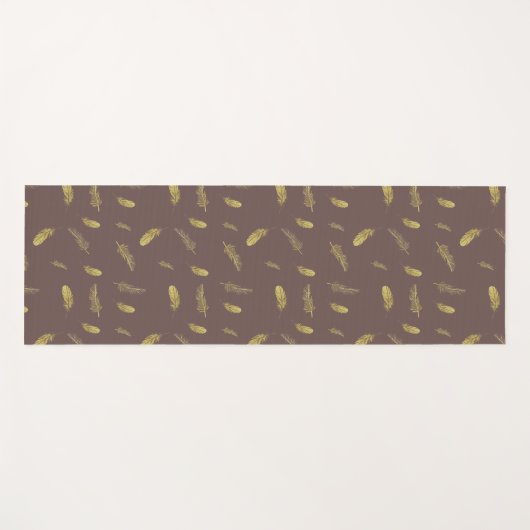 Tapis De Yoga Café tendance Brown et plumes dorées Yoga Mat (Devant (Horizontal))