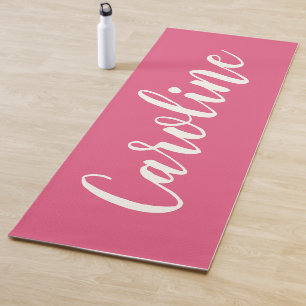 Tapis De Yoga Calligraphie minimaliste personnalisée en rose cha