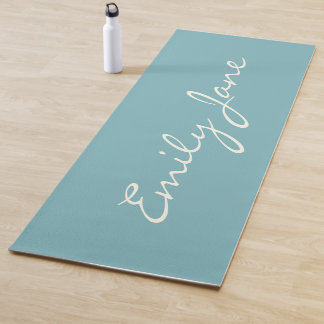 Tapis De Yoga Calligraphie moderne minimaliste Nom bleu sarcelle