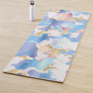 Tapis De Yoga Camouflage Métallique Rose Bleu Or Abstrait