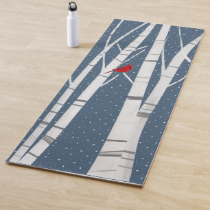 Tapis De Yoga Cardinal rouge dans un bouleau en hiver