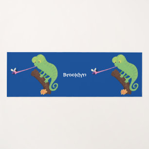 Tapis De Yoga Caricature de lézard de caméléon vert joyeux
