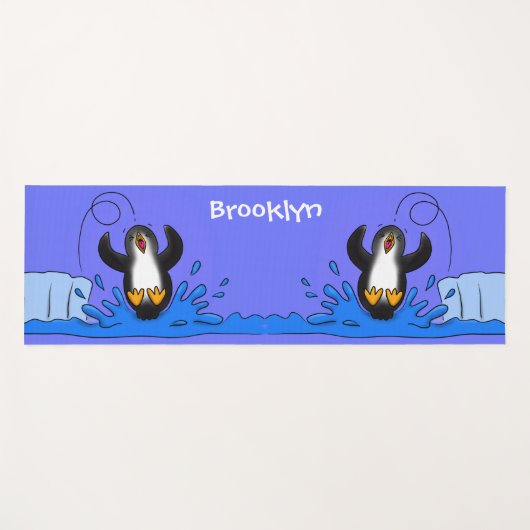 Tapis De Yoga Caricature de manchot joyeux sautant (Devant (Horizontal))