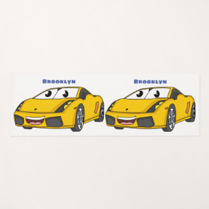 Tapis De Yoga Caricature de voiture sport jaune joyeux