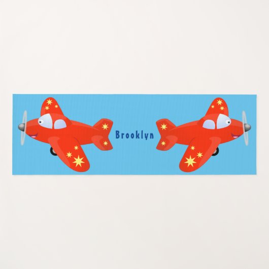 Tapis De Yoga Caricature de vol d'avion rouge mignon (Devant (Horizontal))