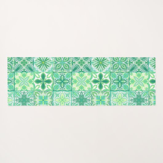 Tapis De Yoga Carreaux décorés en vert et blanc (Dos (Horizontal))