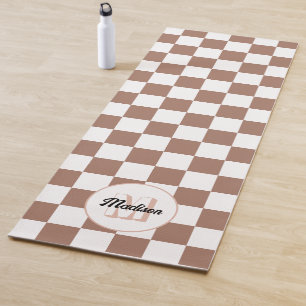 Tapis De Yoga Carrés à damier marron moka blanc rétro Monogramme