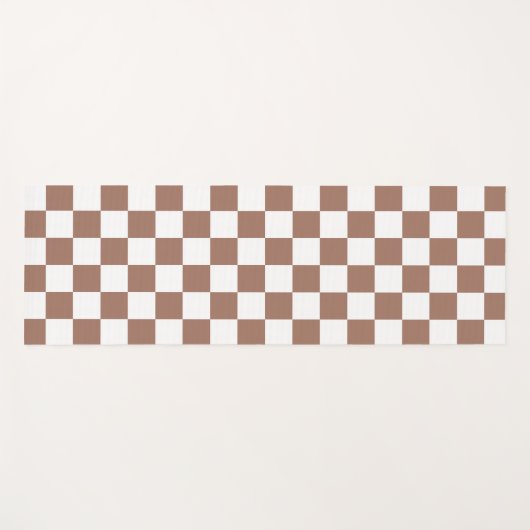 Tapis De Yoga Carrés Checker mocha brun blanc géométrique rétro (Devant (Horizontal))