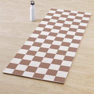 Tapis De Yoga Carrés Checker mocha brun blanc géométrique rétro