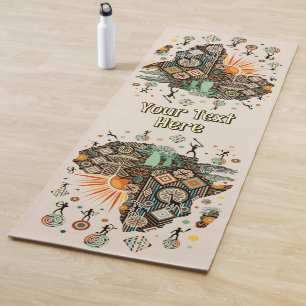 Tapis De Yoga Carte d'Afrique Motif Éléments Tribaux Décoratifs