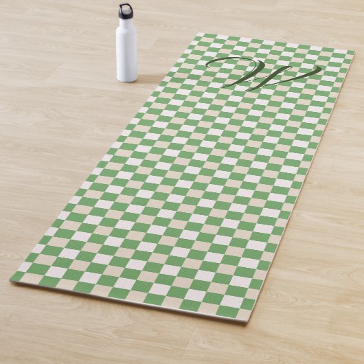 Tapis De Yoga Carton blanc, vert et beige Monogramme (En situation)