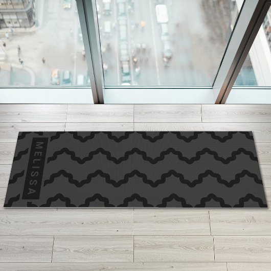 Tapis De Yoga Charcoal Gray Modern Minimal Wavy Lines With Name