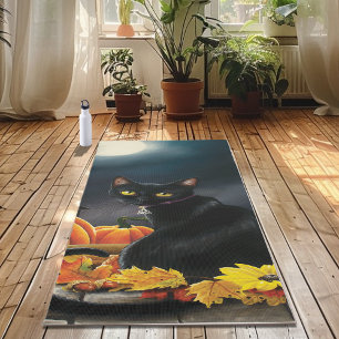 Tapis De Yoga Chat d'Halloween noir