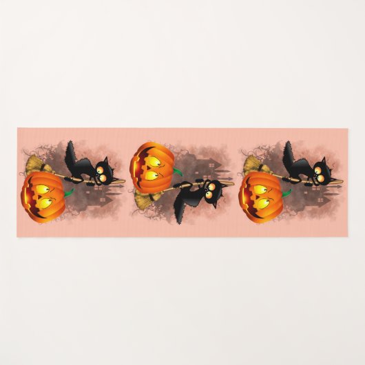 Tapis De Yoga Chat effrayé par Citrouille Fun Halloween caractèr (Devant (Horizontal))