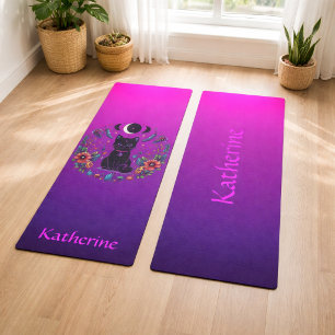 Tapis De Yoga Chat Noir Céleste Mystique Rose Violet