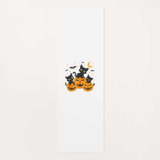 Tapis De Yoga Chat noir Halloween Citrouille nuit Éffrayante