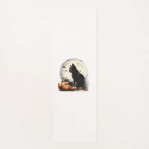 Tapis De Yoga Chat noir Halloween Lune Éffrayante Citrouille d'o