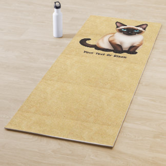 Tapis De Yoga Chat Siamois Sur Vieux Papier