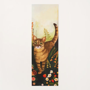Tapis De Yoga Chat vintage Dans L'Aquarelle Du Jardin Fleurissan