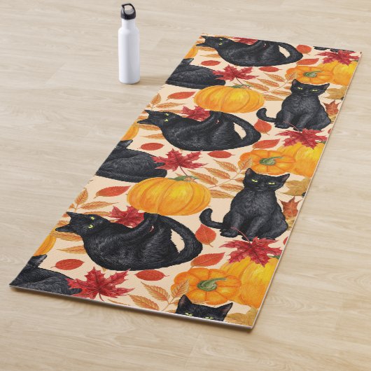 Tapis De Yoga Chats noirs et citrouilles (En situation)