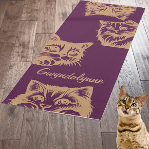 Tapis De Yoga Chats Peeeer mignonne violet or Monogramme
