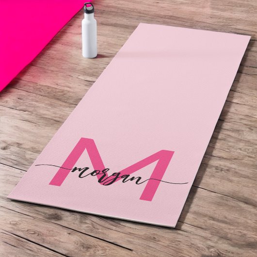 Tapis De Yoga Chaud rose moderne Script Girl Monogramme Nom