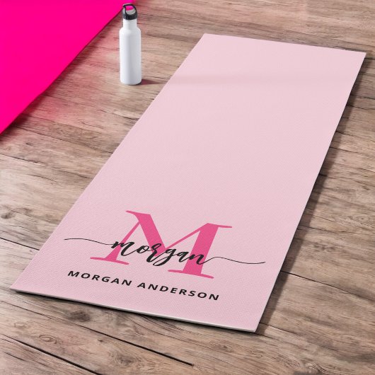 Tapis De Yoga Chaud rose moderne Script Girl Monogramme Nom