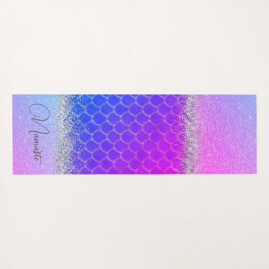 Tapis De Yoga Chaud rose violet sirène échelles brillant (Dos (Horizontal))