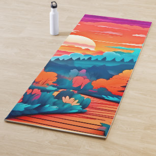 Tapis De Yoga Chemin du coucher de soleil à travers la forêt d'a