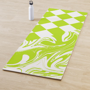 Tapis De Yoga Chèques et permules en vert et blanc de chaux