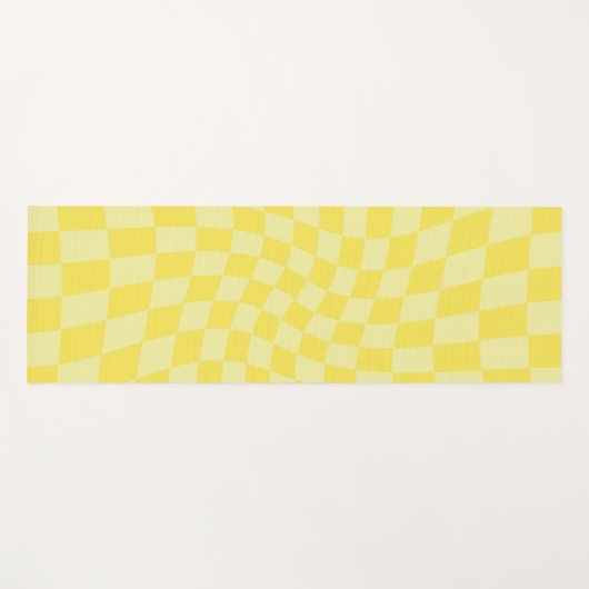Tapis De Yoga Chèques Retro Pastel Jaune en damier dépoli (Devant (Horizontal))