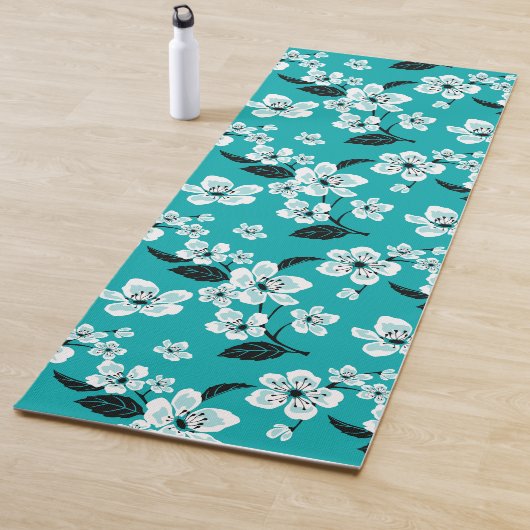TAPIS DE YOGA CHERRY BLOSSOM - SAKURA (TURQUOISE) (En situation)