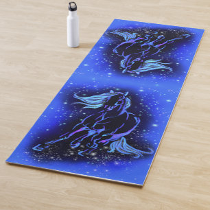 Tapis De Yoga Cheval Bleu Magique Courant À La Nuit Étincelante