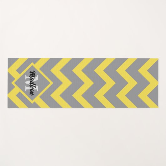 Tapis De Yoga Chevron jaune gris motif lignes rayures Monogramme (Devant (Horizontal))