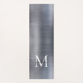 Tapis De Yoga Chic brossé métal argenté Gris Monogramme Script (Devant)