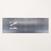 Tapis De Yoga Chic brossé métal argenté Gris Monogramme Script (Devant (Horizontal))