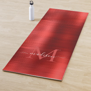 Tapis De Yoga Chic brossé métal Bourgogne Rouge Monogramme