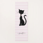 Tapis De Yoga Chic Chat Noir Nom Personnalisé Rose strié (Dos)