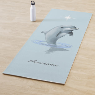 Tapis De Yoga Chic dauphin moderne et écriture sur fond bleu cla