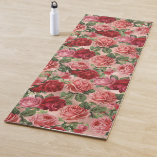 Tapis De Yoga Chic Elegant Vintage Rose Rouge Roses Floral