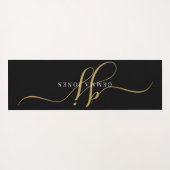 Tapis De Yoga Chic Monogramme Gold Initiales Script Noir (Dos (Horizontal))