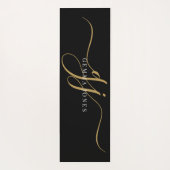 Tapis De Yoga Chic Monogramme Gold Initiales Script Noir (Dos)