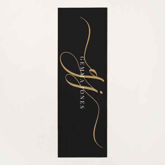 Tapis De Yoga Chic Monogramme Gold Initiales Script Noir (Dos)