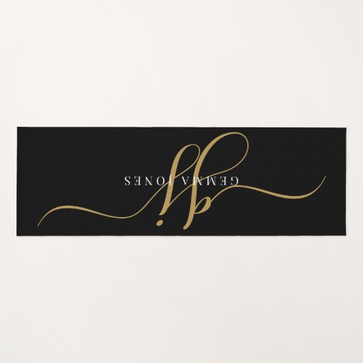 Tapis De Yoga Chic Monogramme Gold Initiales Script Noir (Devant (Horizontal))