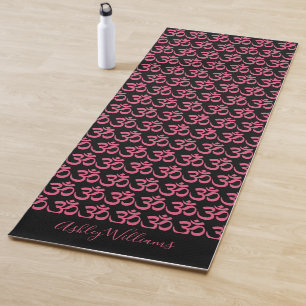 Tapis De Yoga Chic Monogramme Hot rose Om Symbole Motif noir