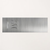 Tapis De Yoga Chic Personnalisé Monogramme Gris Brossé Script Mé (Devant (Horizontal))