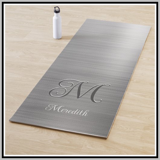 Tapis De Yoga Chic Personnalisé Monogramme Gris Brossé Script Mé