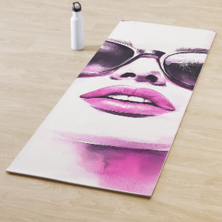 Tapis De Yoga Chic Pink Watercolor Fashion Woman Sunglasses