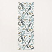 Tapis De Yoga Chic Stylish Dragonfly Flowers Blues Grey (Devant)